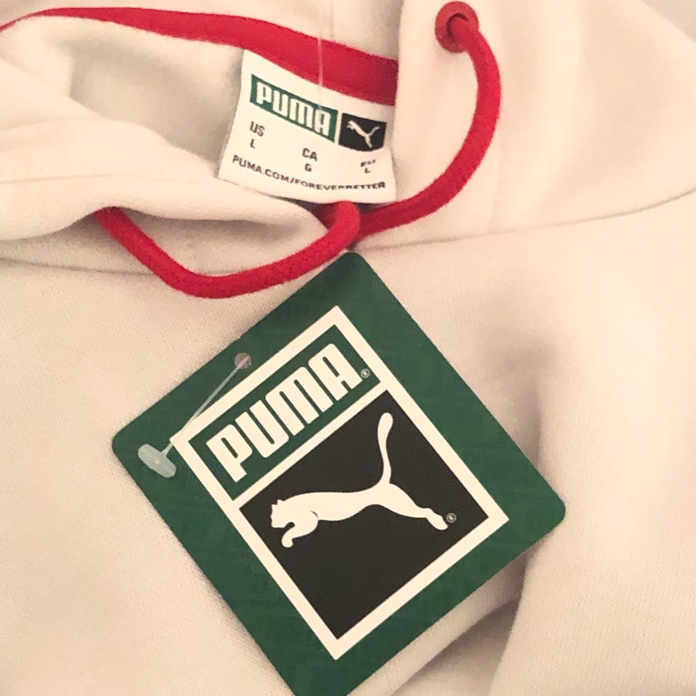 Puma Mens White Gray Nimbus Cloud Cash Only Hoodie Sweatshirt Sz Large - Picture 7 of 7